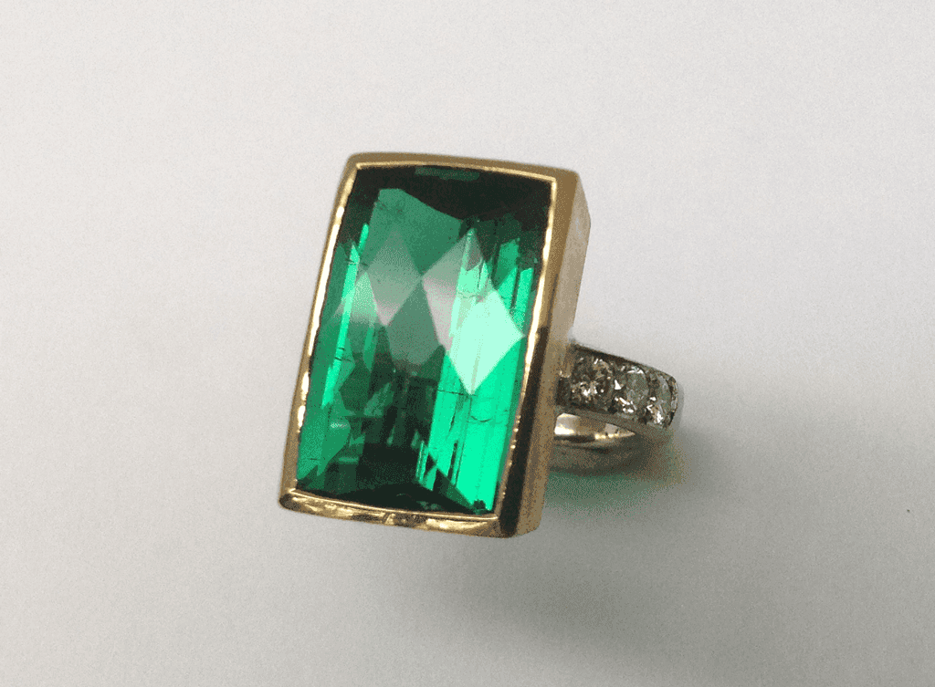 18 carat white and yellow gold, green tourmaline diamonds