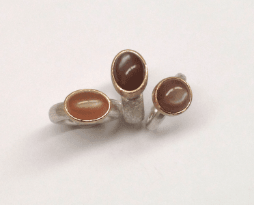 Fawn and cinnamon moonstones set in 9 carat rose gold, sterling silver